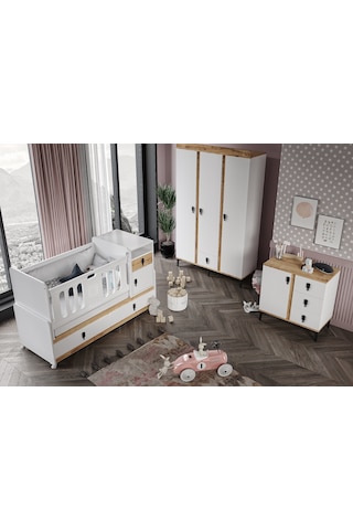 Rose Büyüyen Bebek Odası Takımı Safir Meşe Beyaz