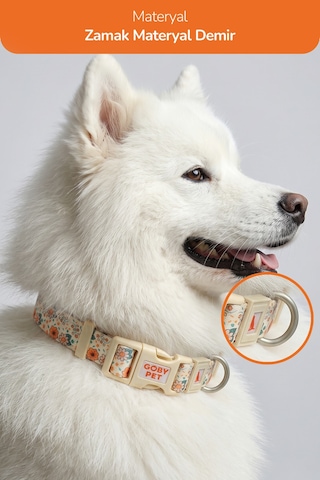 Köpekler İçin Dayanıklı Ve Güvenli, Desenli Boyun Tasması 25mm Krem