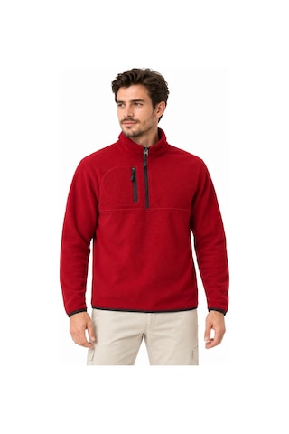 Moda Erkek Polar Dik Yaka Yarım Fermuarlı Fermuarlı Göğüs Cepli Regular Fit Kışlık Sweatshirt - Bordo Çok Renkli