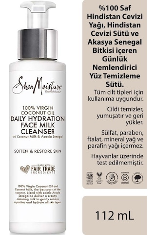 Shea Moisture %100 Saf Hindistan Cevizi Yağlı Günlük Nemlendirici Yüz Temizleme Sütü 112 ML