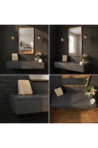 Mdf Makyaj Masası Ve Dresuar 80x30 Cm Çekmeceli Modern Tasarım Antrasit
