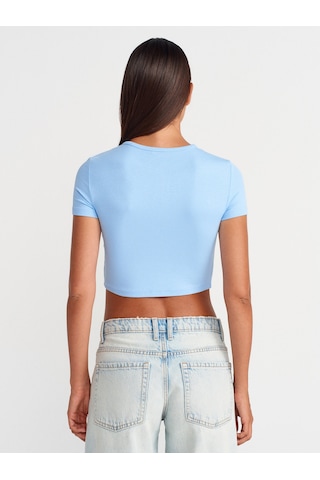 Dilvin 31647 Düğme Detaylı Crop Top-mavi Mavi