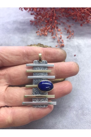 Nsa Gümüş Lapis Lazuli Taşı 925 Ayar Doğal Taş El İşi Gümüş Set