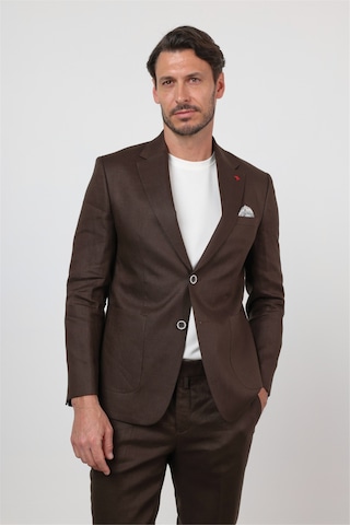 İmza Kahverengi Mono Yaka Keten 6 Drop Slim Fit Yarım Astar %100 Keten Takım Elbise 1001260164