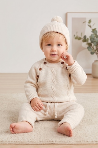 Babymod Triko Düğme İliklemeli Kışlık Örgü Erkek Bebek Takım Bej
