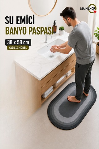 Mainshop 2'li Set Oval Banyo Matı Takımı - 38x58 Cm Su Emici Paspas Ve 37x69 Cm Masajlı Kaydırmaz Duş Paspası Çok Renkli