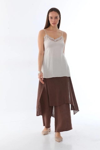 Bohem Stil İtalyan Ham Keten Pantolon Etek-8747 Kahverengi