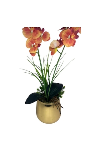 Yapay Çiçek Somon Islak Orkide Gold Metal Saksıda Saksıda Orkide 50cm