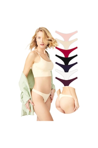 Basic Lazer Kesim Tanga Külot 7'li Paket - 2 Renkli-5 Çok Renkli