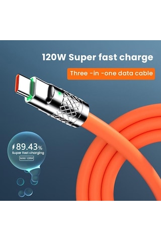 Turuncu 3in1 6a 120w Şarj Kablosu Geri Çekilebilir Usb Şarj 2.4a Hızlı Şarj Xiaomi Huawei Samsung İçin Taşınabilir Şarj Kablosu Mikro Tip-c