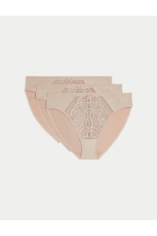 Marks & Spencer 3'lü Amelia Dantelli Yüksek Bel Külot T61005783L Bej