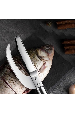 Fosenze Mutfak Çelik Balık Ölçek Kaldırıcı, Solungaç Kazıcı Ve Bağırsağını Kırma 3'ü 1 Seti 2 Parça - Balık İşleme Aletleri Gümüş