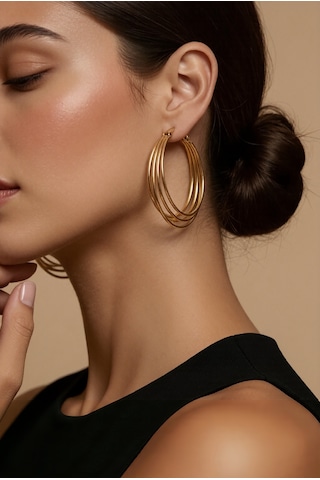 Katmanlı Halka İnterlock Hoop Gold Renk Küpe 6cm Gold