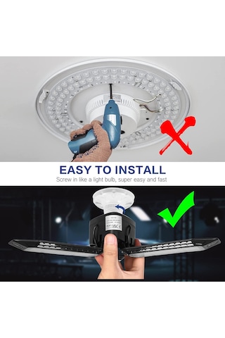 Vkemall 36w 144 Led 8000 Lumen Garaj Lambası, 6500k Beyaz Işık, Ayarlanabilir Yön, Kablosuz, Çevre Dost Abs Malzeme Siyah