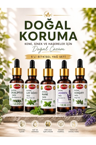 Kene, Sinek, Sivri Sinek, Haşereler İçin Doğal Koruma Okaliptüs, Çay Ağacı, Nane, Lavanta, Adaçayı Yağ Seti 5x20 Ml 100 ML