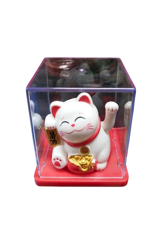 Maneki Neko El Sallayan Mini Şans Kedisi Beyaz Solar Güneş Enerjili 5x5cm Y5byz05