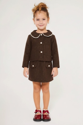 My Kids Wear Kız Çocuk Bayramlık İnci Detaylı Tüvit Takım 12543 Kahverengi