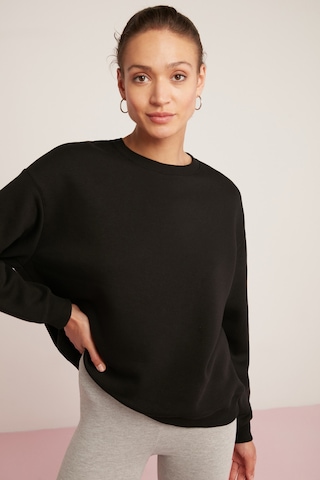 Ethıquet Sahra Kadın Pamuklu Içi Polarlı Yumuşacık Oversize Yuvarlak Yaka Basıc Siyah Sweatshirt