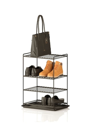Teknotel 4 Katlı Metal Raf Organizer Ayakkabılık Havluluk Siyah Eg208 Siyah