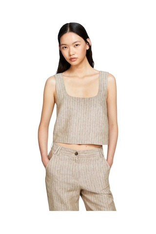 Sisley %100 Keten Çizgili Kare Yaka Askılı Bluz Kadın Siyah Bluz - 324p5nthlh015