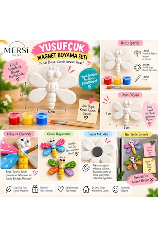 Yusufçuk Magnet Boyama Seti 7x6 Cm Taş Tozu Figür, 3 Renk Akrilik Boya Ve Fırça