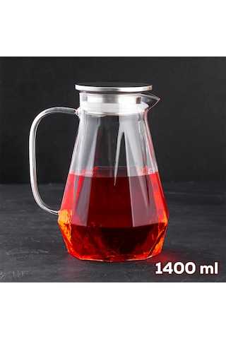 Porsima 200-103 Borosilikat Cam Sürahi Metal Kapaklı Sürahi 1400