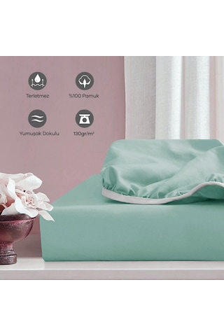 Soley Jersey %100 Pamuk Çift Kişilik 140 X 200 Lastikli Çarşaf Su Yeşili