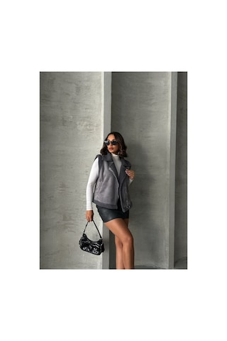 Verymoda F Suet Yakası Kürklü Yelek Vmf1532 Gri Gri