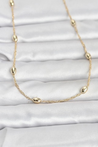 Ceylan Adam Cm 14k Gold Renk Topçuklu Burgu Zincir Model 60 Cm Kadın Kolye Çok Renkli