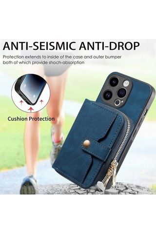 Bloomnest İphone Uyumlu 15 Pro Max İçin Dayanıklı Fermuarlı Cüzdan Kılıfı, Çapraz Askılı, Manyetik Kart Tutucu Diğer