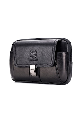 Bull Captaın Çok Fonksiyonlu Deri Cep Telefonu Erkekler İçin Küçük Bel Çantası Siyah