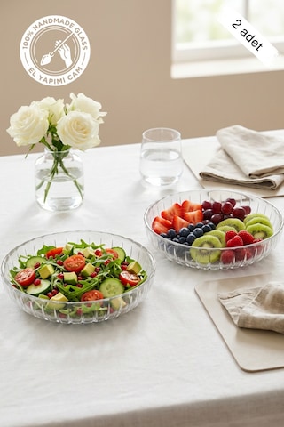 Selen Concept Sieana Model El Yapımı Cam Salata Ve Meyve Kasesi 2'li Set Şeffaf