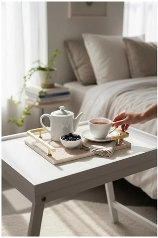 Akayev Traverten Mat Altın L Dizayn 30x20 Cm Tepsi Beyaz