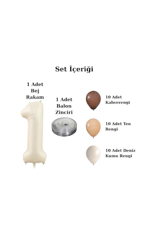 7 Yaş Retro Kahve Bej Ten Rengi Doğum Günü Seti Bej Folyo Rakam Çok Renkli