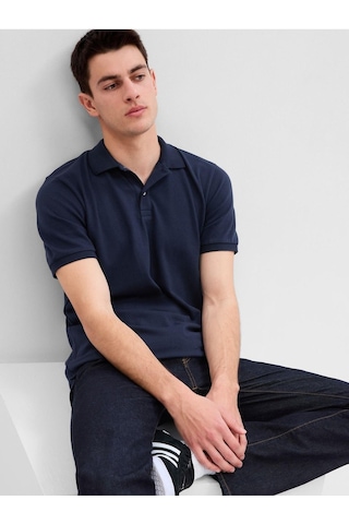 Gap Erkek Lacivert Streç Pique Polo Yaka T-shirt-6179 Lacivert-002