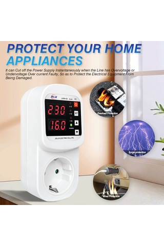 Monyee Eu Standartlı Buzdolabı Koruyucu Prizi - Led Ekranlı, Otomatik Sıfırlama, Aşırı/alçak Gerilim Ve Akım Korumalı 100-250v
