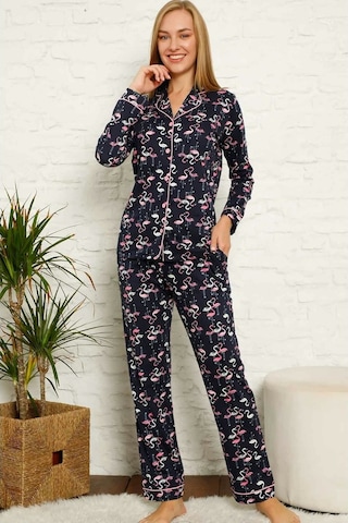Alimer Filamingo Desen Kadın Uzun Kollu Pijama Takım Edy2607Uy-L