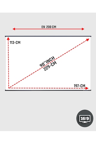 En200cm Boy115cm Projeksiyon Perdesi Duvar Askılı Taşınabilir