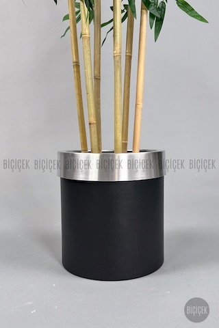 Biçiçek Yapay Bambu Ağacı 170cm Siyah Silver Metal Saksıda
