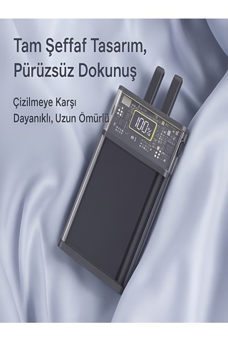 10000mah Dijital Ekran Powerbank 22 5w Hızlı Şarj 1 Usb 1 Type C Girişli Type C Ve Lightning Kablolu Siyah