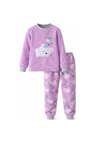 Kız Çocuk Kadife Polar Desenli Pijama Takımı 1680 Lila Lila