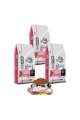 CatPlus Tavuklu Hamsili Yavru Kedi Maması 3 x 1500 G