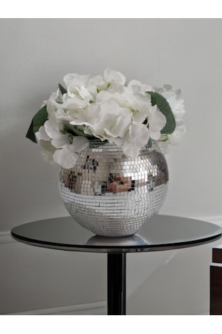 Işıltı Home Desing Aynalı Yuvarlak Cam Vazo Gri