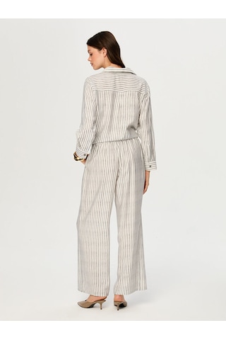 Faik Sönmez Wide Leg Fit Çizgili Dokuma Pantolon S26pnt019 Us26pnt01973 Ekru