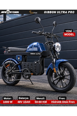 Ape Ryder Gibbon Ultra Pro 1000w Elektrikli Bisiklet Mavi Ayna ve El gazı