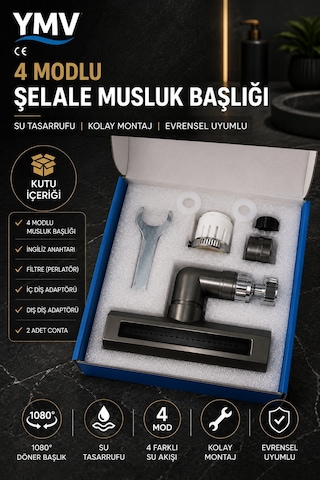 Ymv 4 Modlu Şelale Musluk Başlığı Ayarlanabilir Mutfak Lavabo Batarya Ucu Aparatı 360 Ayarlanabilir Dönerli Musluk Başlığı