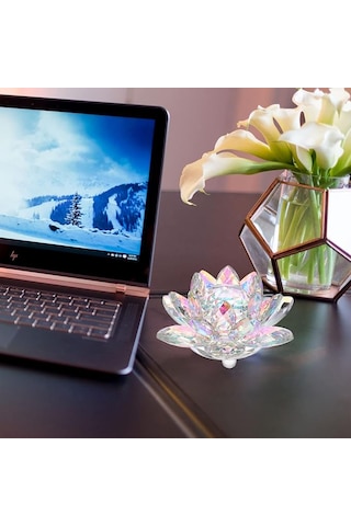 Chacha Home Kristal Nilüfer Çiçeği Obje & Mumluk - Lüks Cam Lotus Sehpa Ve Konsol Dekoru 15 Cm / 10 Cm / 8 Cm / 6 Cm Orta Boy