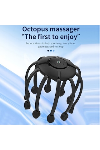 Novahub Elektrikli Saç Derisi Masaj Aleti 360 Kafa Parmak Kazıyıcı Ahtapot 10 Motorlu Eller Serbest 1100mah Şarj Edilebilir Siyah