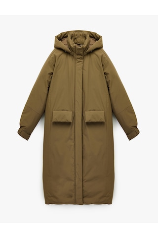 Koton Çıkarılabilir Kapüşonlu Uzun Kollu Fermuarlı Anorak Su İtici Oversize Uzun Mont Haki 6wak00155ew Haki