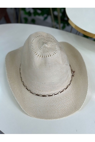 Aysbutk Unisex Hasır Şapka Krem